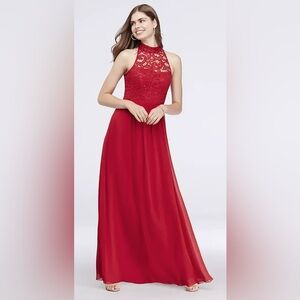 SPEECHLESS Red Illusion High-Neck Lace and Chiffon A-Line Gown Size 17 NWT